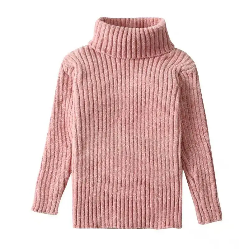 LEAPPAREL/Новое поступление; свитер для девочек; водолазка; вязаная плотная зимняя одежда; Однотонный хлопковый детский теплый свитер - Цвет: Pink