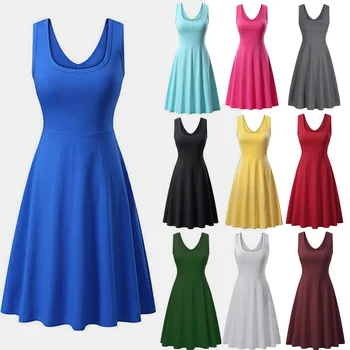 

clothing OWLPRINCESS 2020 New Women's Summer round Neck Sleeveless Expandable Plain Sexy Dress