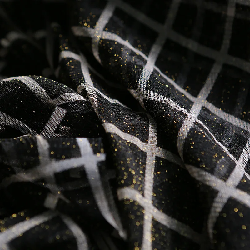 Ширина 160 см Черно-белая сетка кружева вышивка сверкающая Золотая пудра Ткань для шитья свадебное платье Домашний Декор ткань