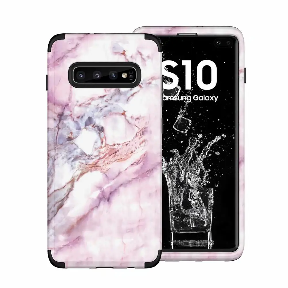 

Luxury Pink marble back cover for Samsung s10 s9 plus case PC+silicon Heavy duty armor shell Coque for Samsung galaxy note 8 9