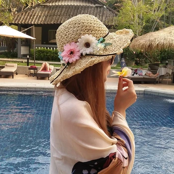 

Hat female summer tide leisure sunscreen sun hat big brim straw hat small fresh beach hat