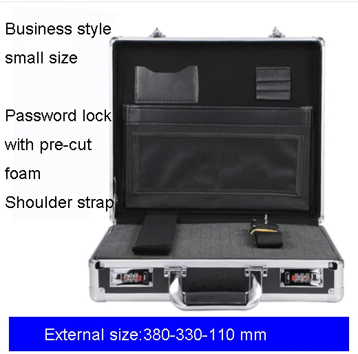 Портативный ящик с паролем и замком, многофункциональный чехол для ноутбука, компьютера, алюминиевый чехол для инструментов, коробка для хранения файлов, сертификат для дома - Цвет: with pre-cut foam