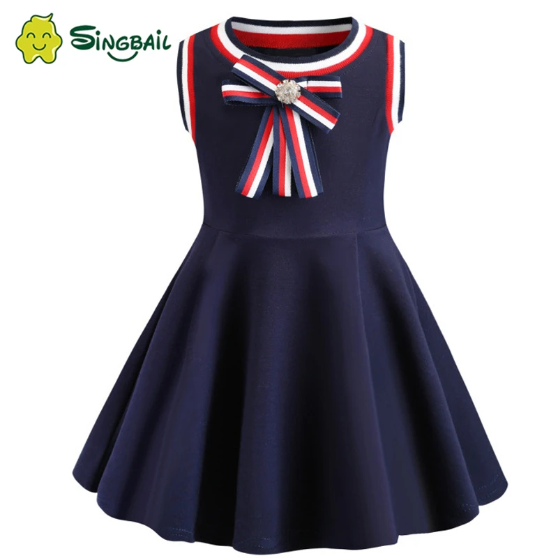 SINGBAIL/платья для девочек; детская одежда без рукавов с круглым вырезом и бантом; сезон весна-лето; От 4 до 8 лет Хлопковое платье для дня рождения; Новинка года