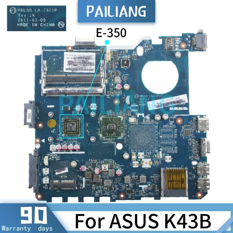 Placa-mãe para Computador Portátil Pailiang Notebook Asus K43b Wireless com Placa Principal E350 Placa-mãe para notebook - Imagem 2