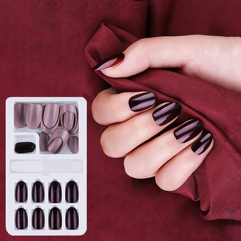 

24/30Pcs Fake Nails With Glue Press On Nails Nail Tips With Jelly Double-sided Tape Natural Extension Nail Art