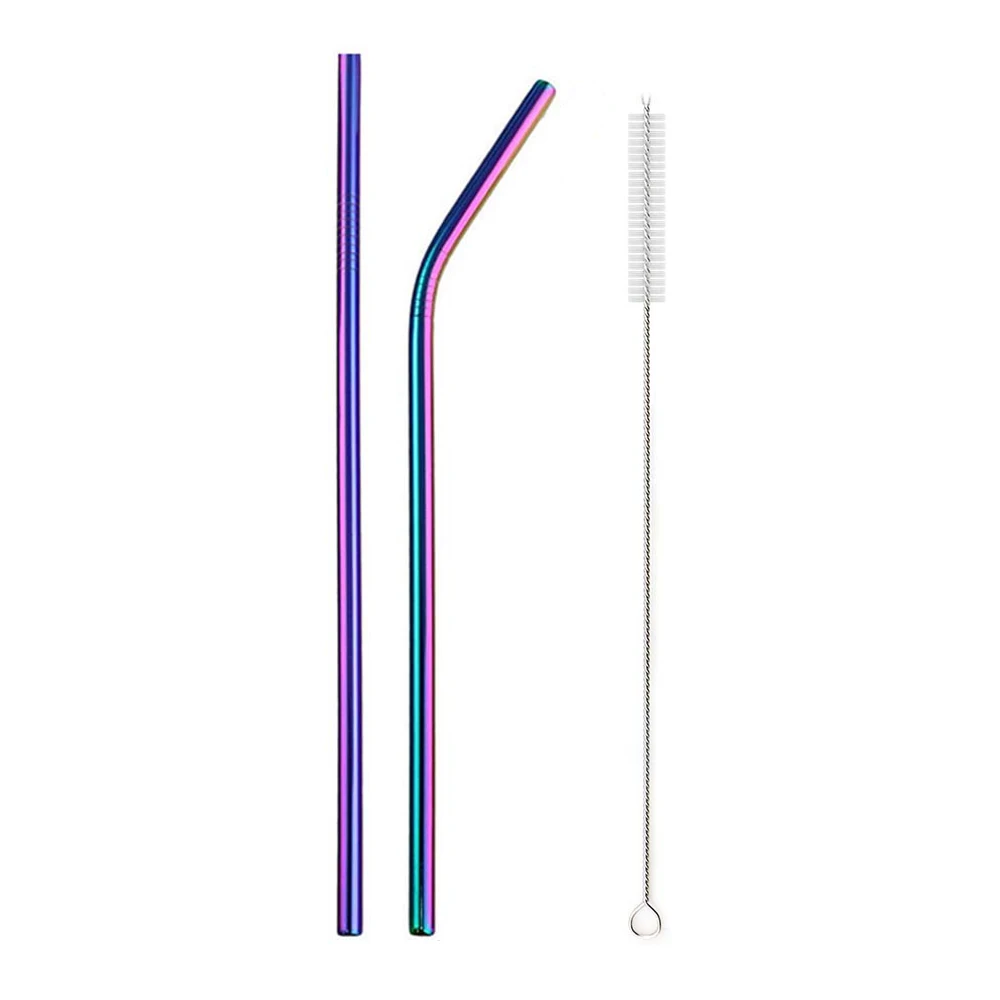 3pcs rainbow Многоразовая соломинка из нержавеющей стали 18/10, набор соломинок высокого качества, металлическая красочная соломинка с чистящей щеткой, вечерние аксессуары - Цвет: 3pcs rainbow