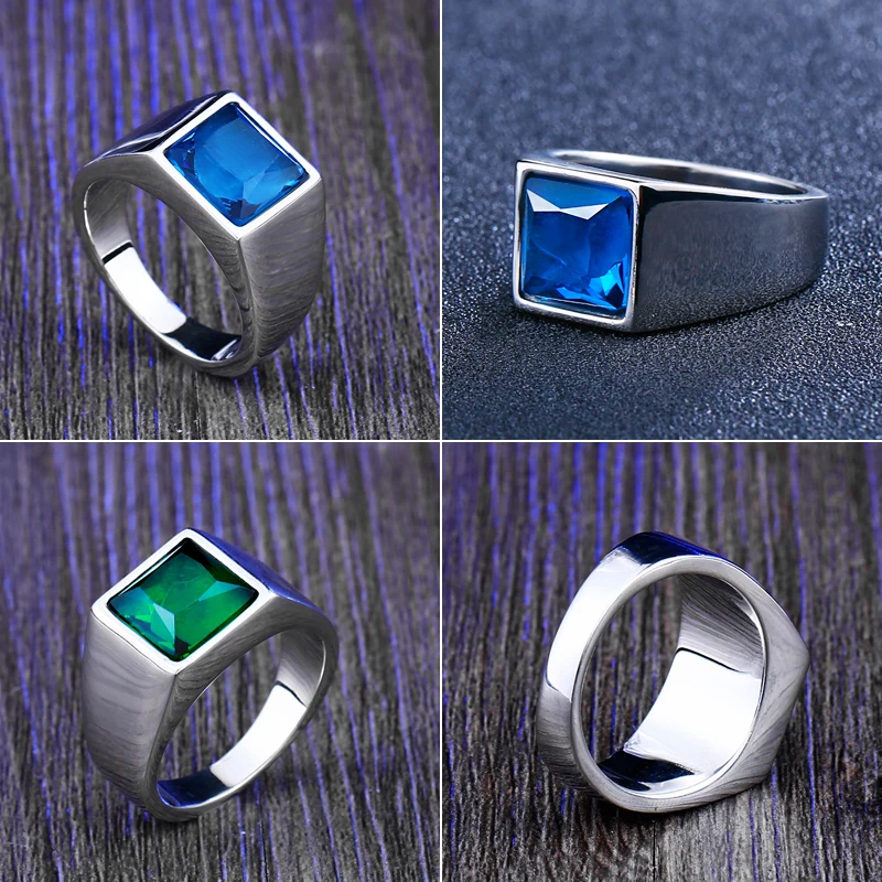Titanium Ring 316L Stainless Steel for Man Boy Square Stone stainless steel ring finger ring