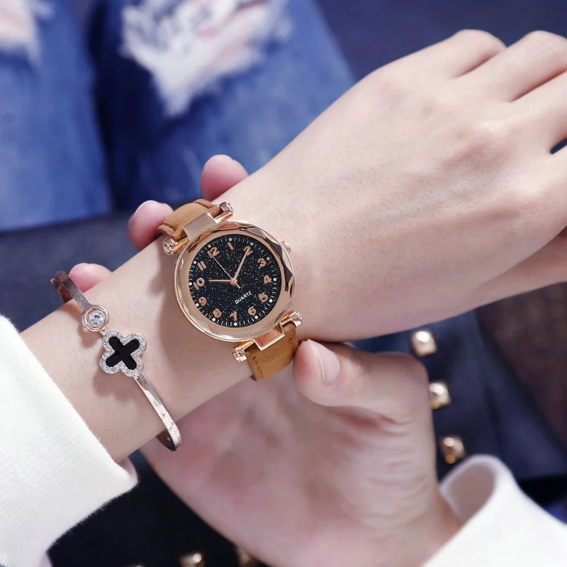 Прямая поставка женский часы модные звездное небо кварцевые наручные часы женские роскошные золотые наручные часы Топ relogio feminino