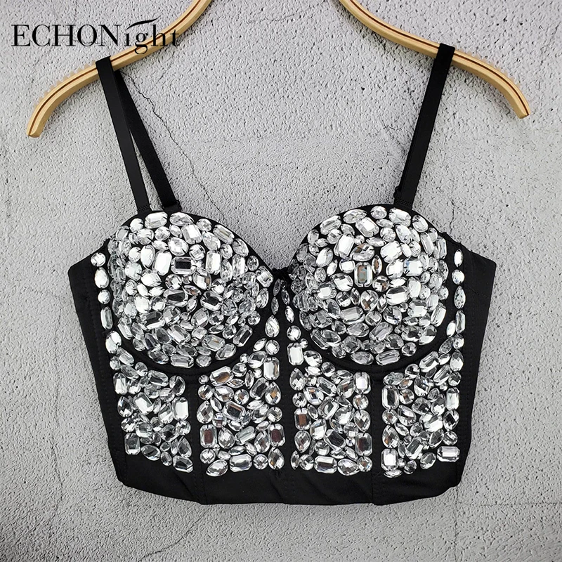 

Echonight Steampunk Sexy Bustier Gothic Party Bodiece Top Luxury Crystal Sexy Top Bra Diamonds Corset Sexy Lingerie Party Top