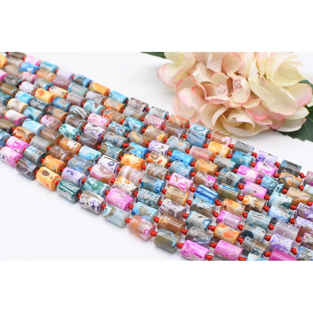 

11x14mm Natural Smooth Columnar shape Multicolor Fire Agate stone Beads For DIY necklace bracelet jewelry make 15 "free delivery