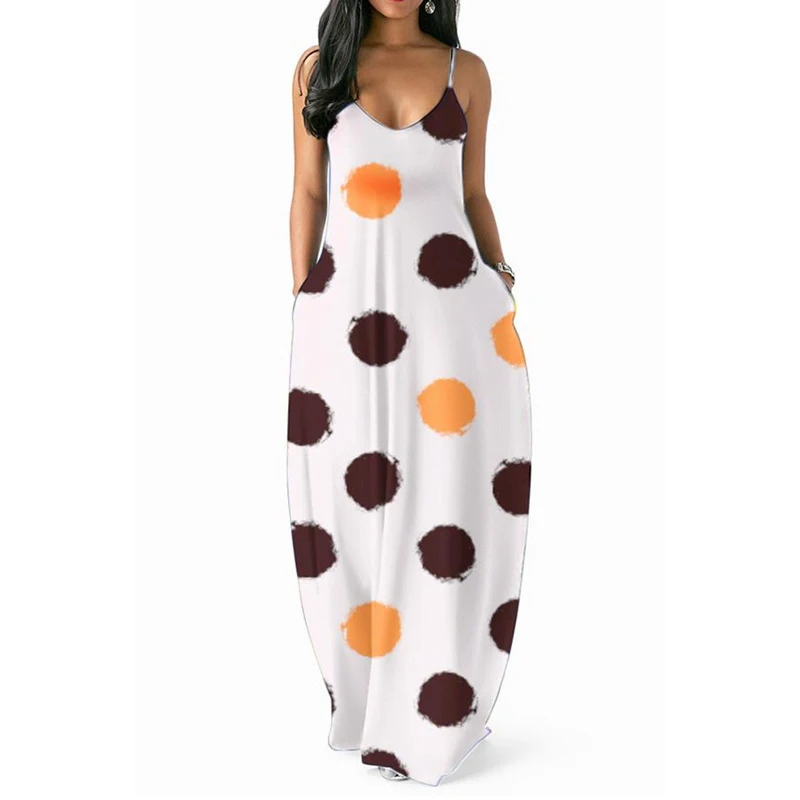 Polka Dot Dress Women Sexy V-Neck Long Summer Beach Dress Loose Fashion Party Ladies Maxi Dresses Women Clothes DR1882 (3)