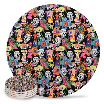 

Creative Coaster Mexican Skull Bride Groom Drink Coffee Cup Mat Tea Pad Dining Table Placemats Table Chic Decoration