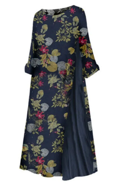 Boho женское хлопковое льняное свободное нарядное платье Летнее цветочное платье длиной до щиколотки плюс размер Лето Новое