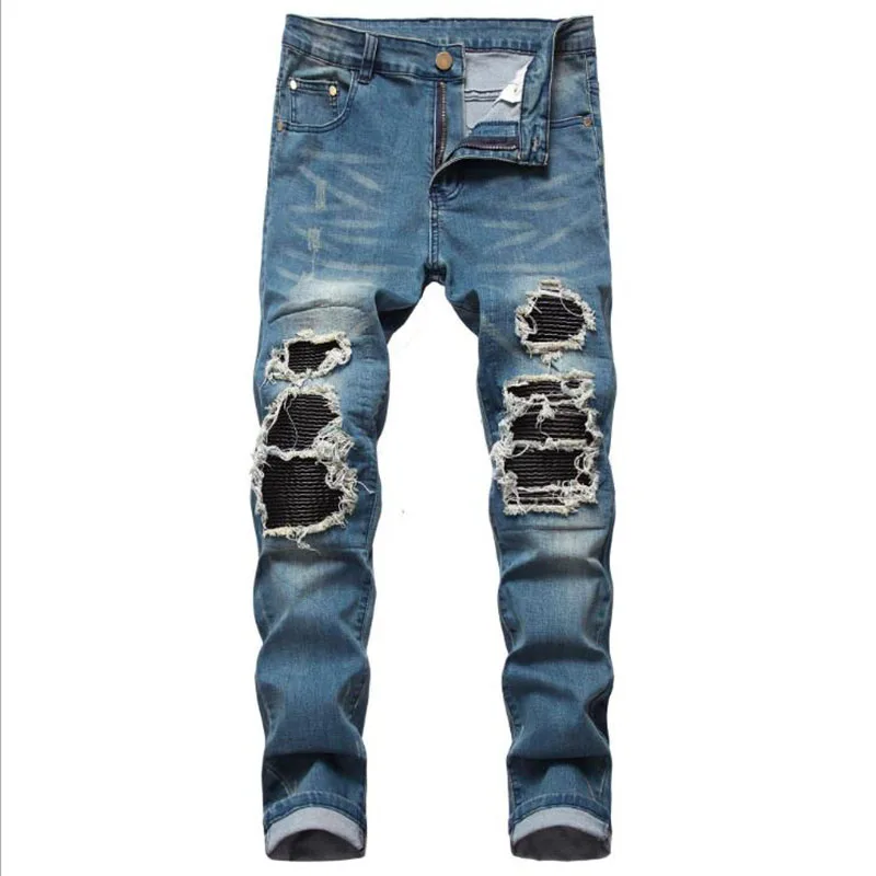 2021 New Arrival Mens Ripped Hole Jeans Casual Slim Skinny Blue Black Jeans Men Trousers Fashion Male Hip hop Denim Pants