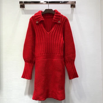

Women Red Party Dress Spring Long Sleeve Dress Female Casual Knitted Mini Dress Women