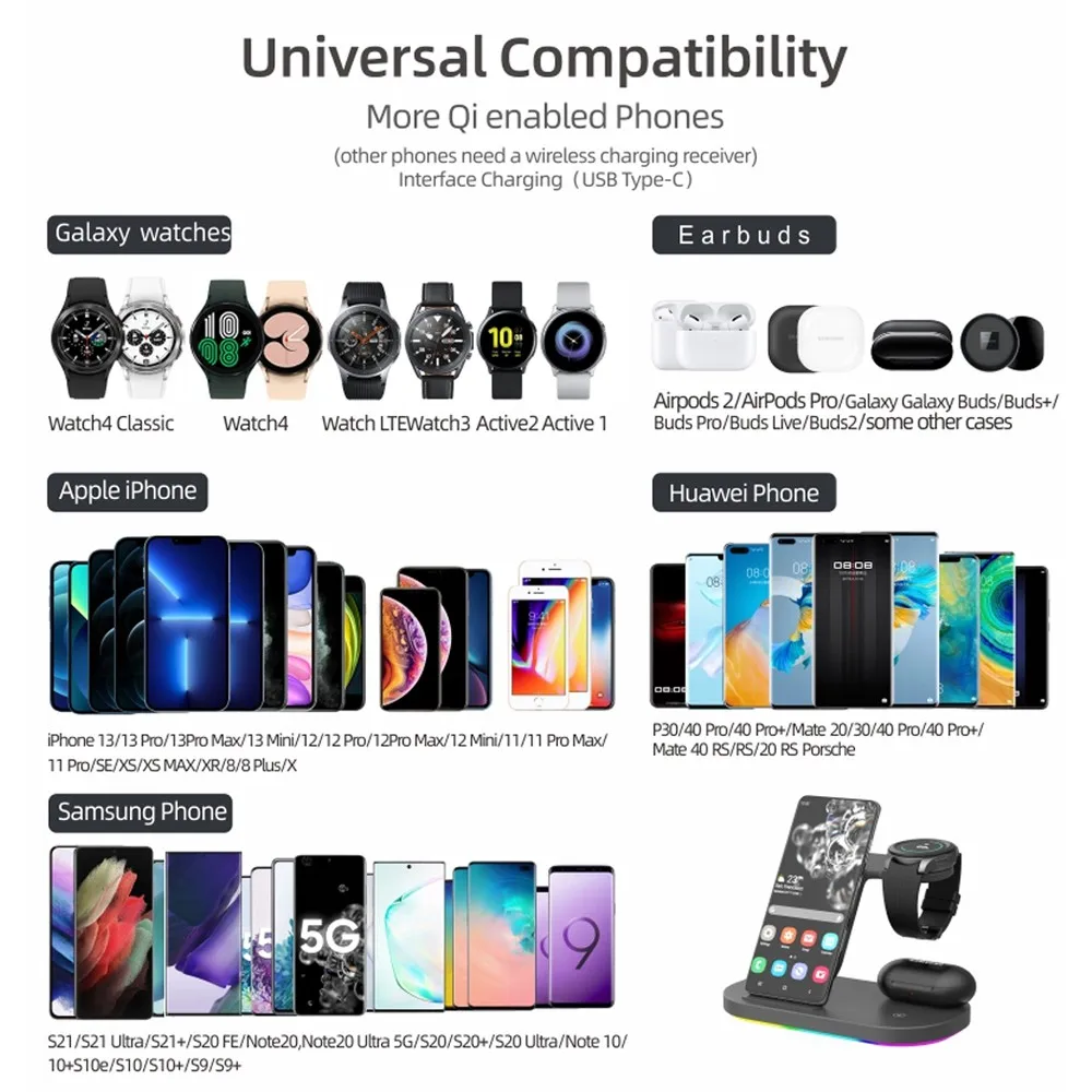 Estação Doca Carregador sem Fio 15w Suporte de Carregamento Rápido para Samsung Galaxy Relógio para Iphone 14 13 12 Huawei para Airpods em - Image 5