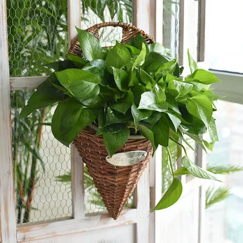 

Simple Art Straw Wall Hanging Flower Basket Household Willow Storage Frame Living Room Balcony Decoration Storage Flower Basket