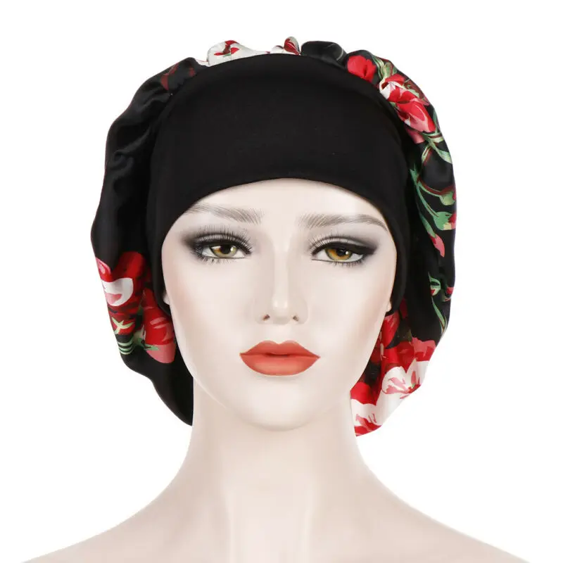 

Women's Imitation Silk Bonnet Sleeping Cap Colored Paisley Floral Patterns Hairstyle Head Cover Wide Elastic Band Satin Hats New
