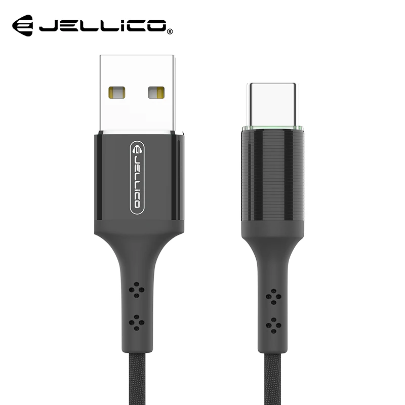 Jellico светодиодный кабель usb type C для samsung Galaxy S10 S9 S8 Note 10 A50 USBC кабель для передачи данных Быстрая зарядка для Oneplus - Цвет: Black For Type-C