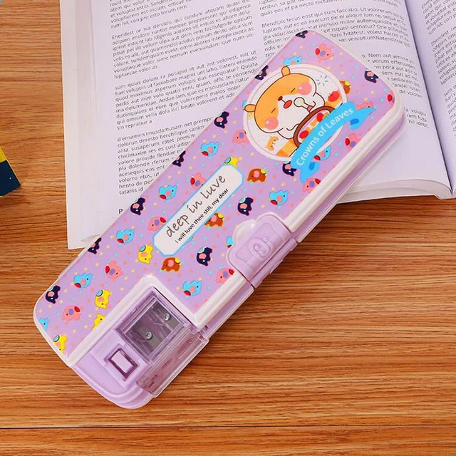 Multifunction Creative 2 Layer Plastic Pencil Cases Cute Cartoon Pencil  Case Kawaii Pupil Pencil Bags Student Stationery Box with Pencil Sharpener  School Supply