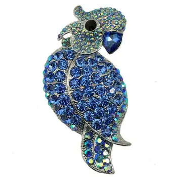 

Silver Tone Woman Elegant Blue Parrot Bird Brooch Pin Austria Crystal Jewelry Metal Pins Aka Sorority Brooches