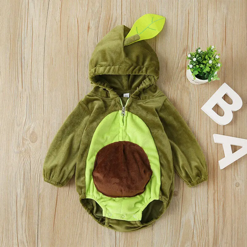

2020 Warm Winter Infant Baby Boy Girl Rompers Cartoon Avocado Long Sleeve Plush Newborn Jumpsuit Autumn Baby Costumes 6-24M