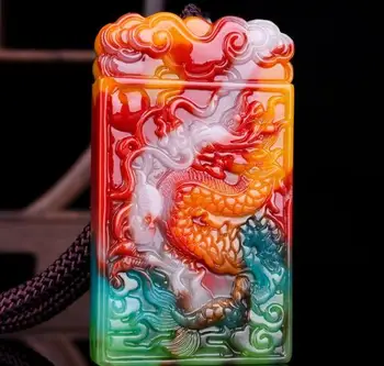 

Chinois coloré stoneDragon pendentif collier bijoux mode sculpté à la main Relax guérison homme femmes chance cadeaux amulette c