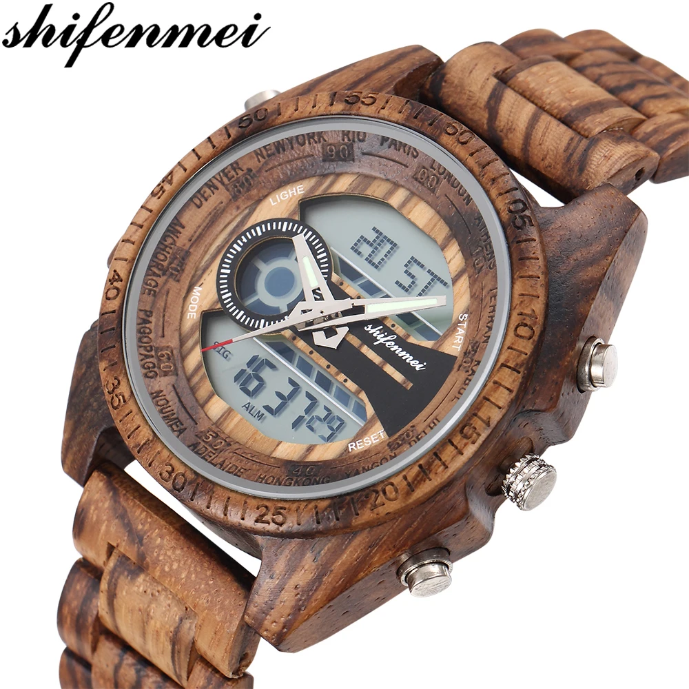 wooden digital watch
