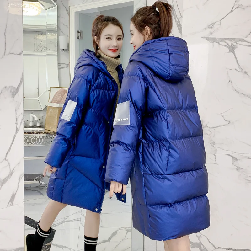 Sapphire blue KMETRAM зимняя куртка женская модная уличная Парка женская теплая негабаритная куртка-пуховик Корейская длинная куртка Manteau Femme MY4495 - Цвет: Sapphire blue
