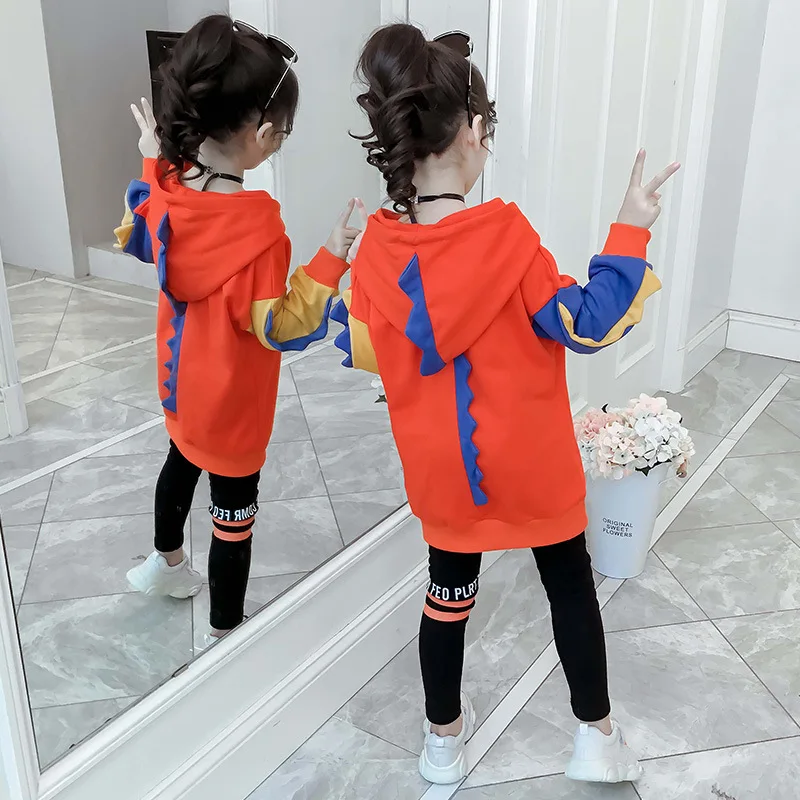 Коллекция года, одежда для девочек, одежда для детей осенний комплект одежды для девочек, топы+ штаны, детский спортивный костюм из 2 предметов детская одежда, 8 10 - Цвет: Оранжевый