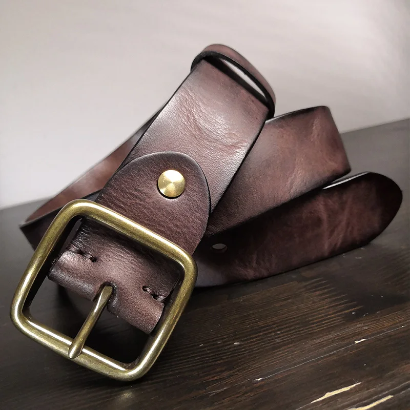 New Fashion Men's Retro Cowhide Leather Belt Solid Copper Pin Buckles Men's Metal Luxury Belt Jeans Wide Waist Belt 3.8cm