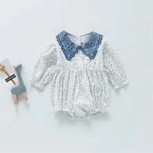 Pelele de manga larga con cuello de encaje para niña, mono infantil con estampado Floral, mono de una pieza para recién nacido, novedad de otoño