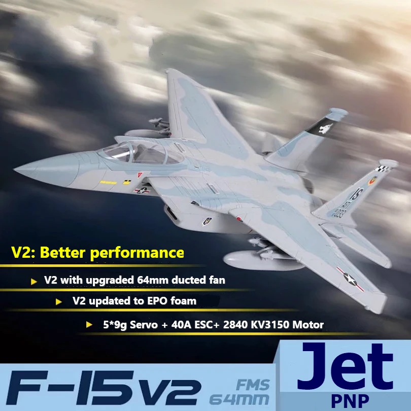 Fms Rc Airplane 64mm F15 F-15 V2 Eagle Ducted Fan Edf Jet Sky Camo 4s Scale  Warbird Fighter Model Hobby Plane Aircraft Avion Pnp - Rc Airplanes -  AliExpress