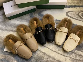 

Baotou semi-slippers women wear 2020 autumn and winter new horsebit buckle lazy shoes flat leather Mao Mao Muller shoes