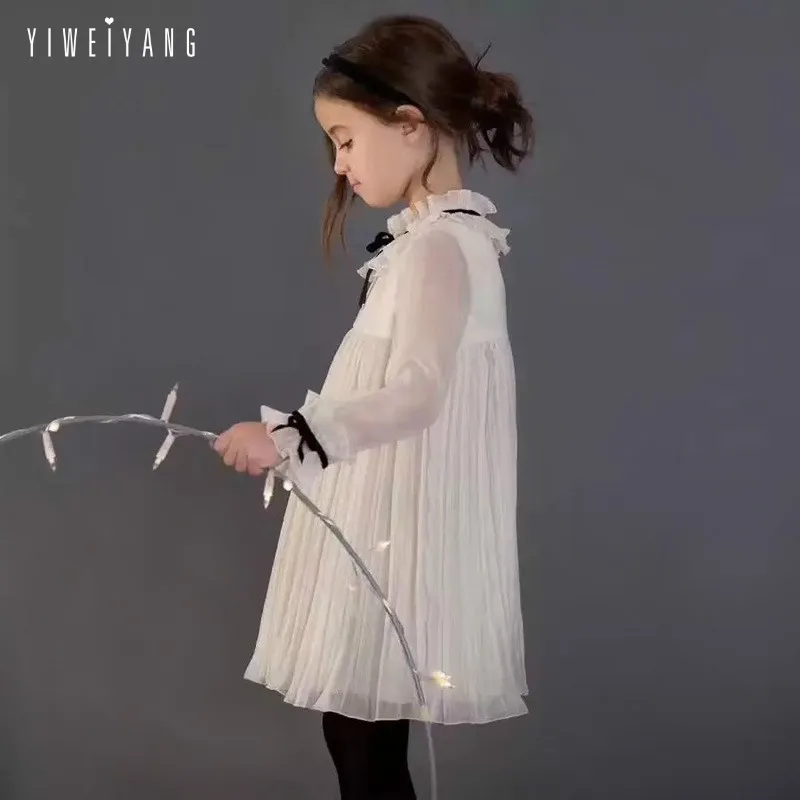 19, новое весенне-осеннее шифоновое платье в европейском и американском стиле для девочек платье с бантом и длинными рукавами для девочек милое платье принцессы вечерние платья