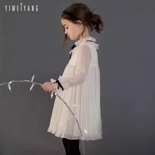 19, новое весенне-осеннее шифоновое платье в европейском и американском стиле для девочек платье с бантом и длинными рукавами для девочек милое платье принцессы вечерние платья