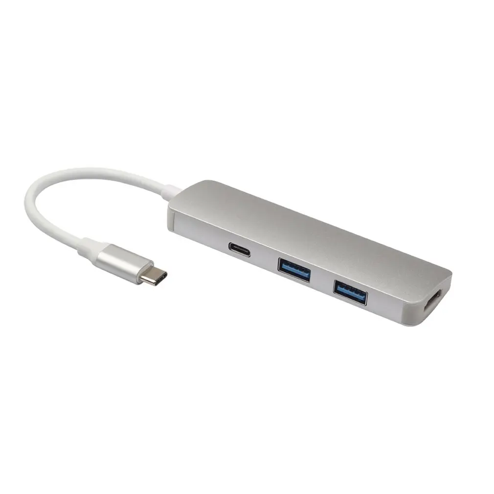 Конвертер адаптер Usb 4 в 1 концентратор Usb 3,0 Hdmi 4 K Тип C с быстрой зарядкой Pd подключен Usbc для Matebook - Цвет: Серебристый