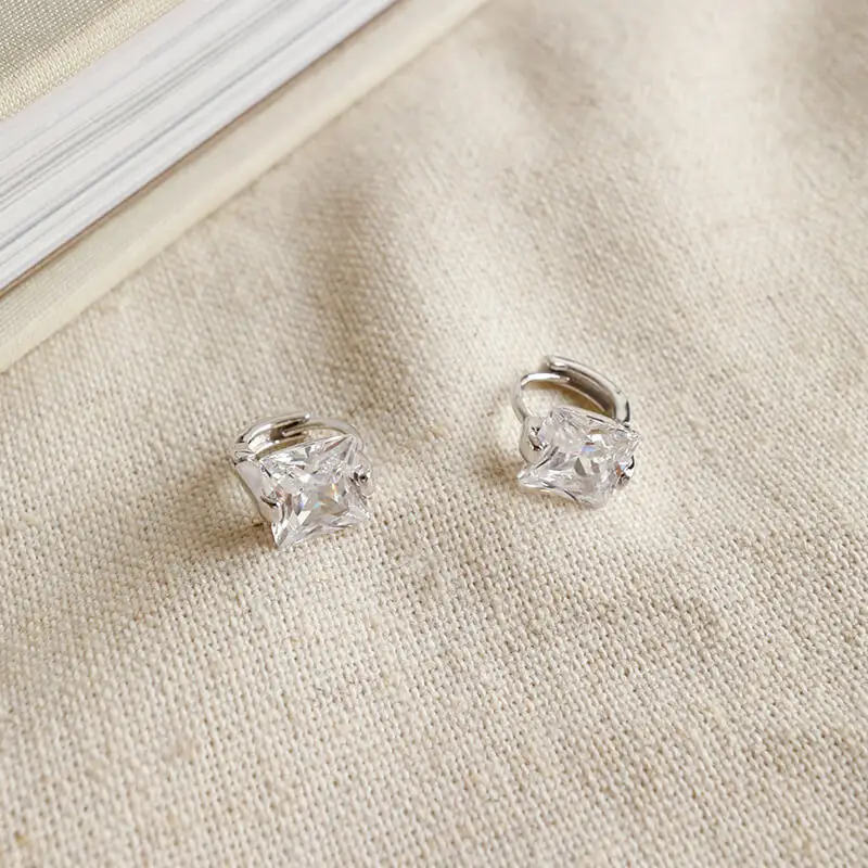 Серьги-Клипсы из стерлингового серебра S925 пробы с геометрическим квадратным цирконием, Женские Ювелирные украшения, подарок на день Святого Валентина - Цвет камня: Silver