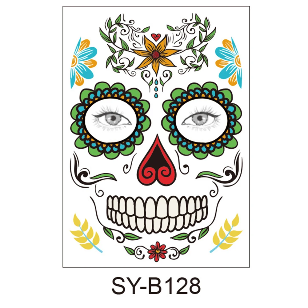 9pcs Skeleton Party Gruesome Costume Prop Realistic Halloween Face Temporary Tattoos Non Toxic Festival Fancy Dress Masquerade