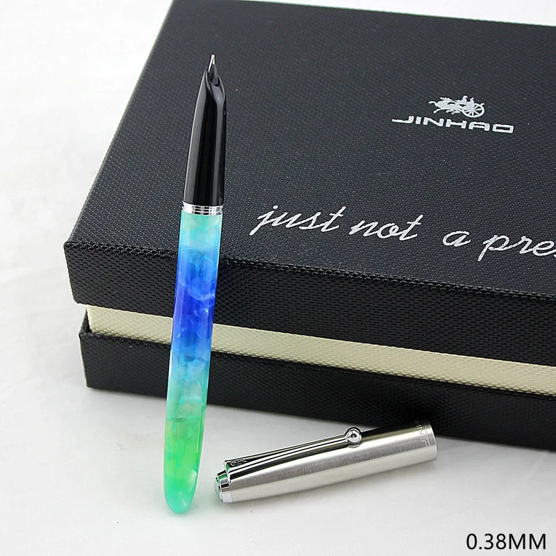 JINHAO 51A целлулоидная акриловая авторучка стальная крышка дополнительный тонкий наконечник 0,38 мм флуоресцентная зеленая подарочная коробка