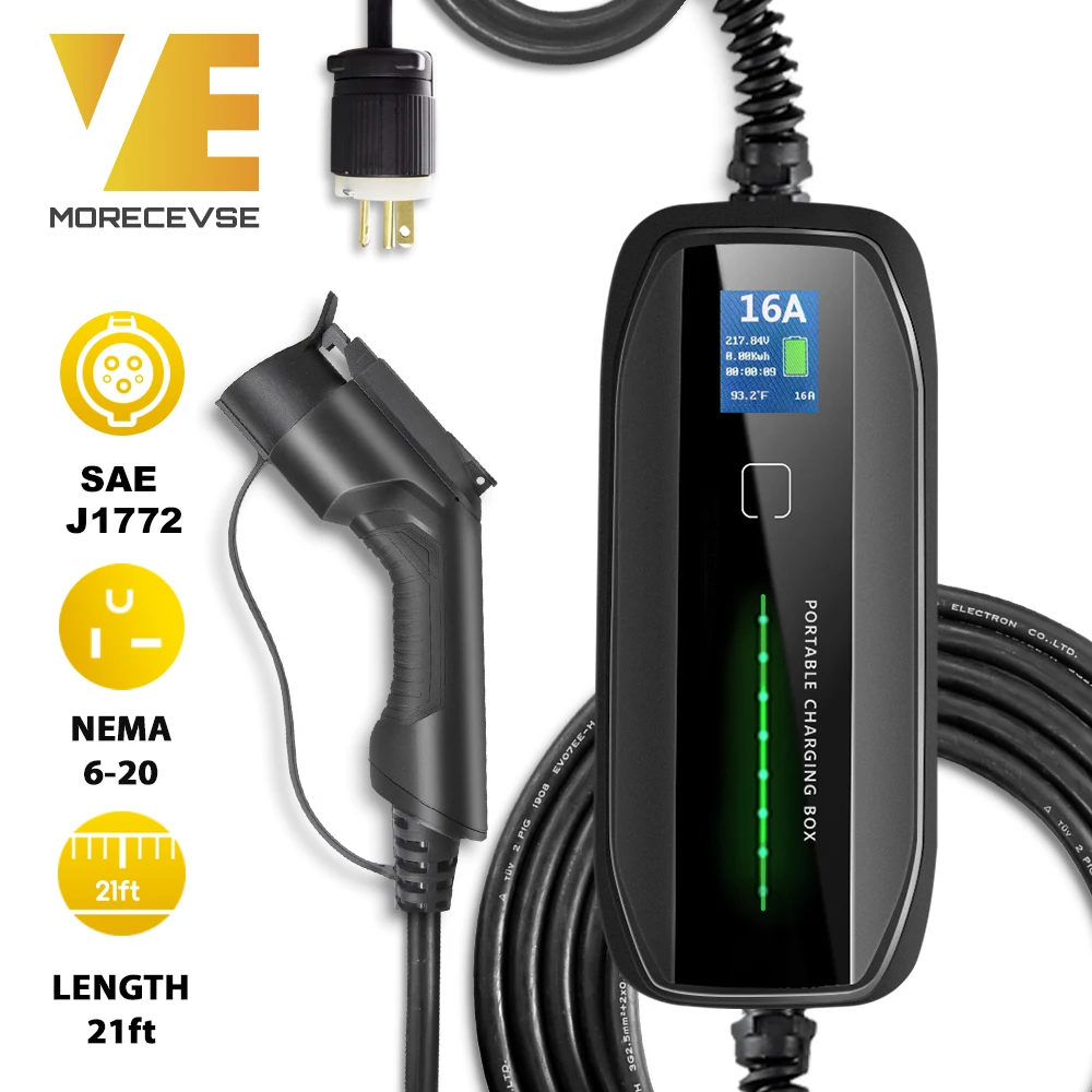 EV зарядное устройство 16A 3 68 кВт NEMA6-20Plug 6 5 м (21 фут) Уровень 2 Портативный EVSE 220 В