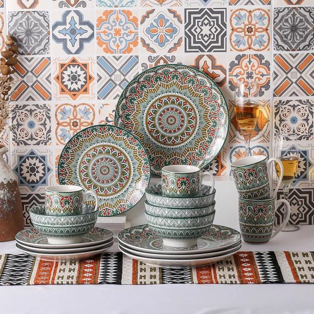 vancasso 16-Piece Patterned Colored patterned Porcelain Dinnerware