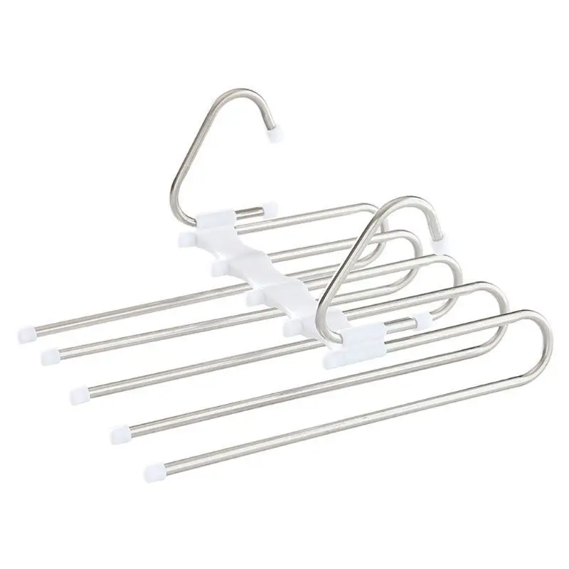 

2022 New Multifunction Pants Hanger 5 Tier Stainless Steel Trousers Rack Clothes Storage