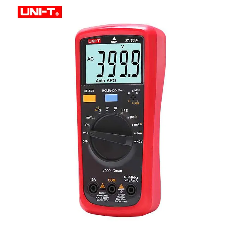 Цифровой мультиметр UNI-T UT136B+ AC DC Вольт измеритель тока; Ом Емкость диод/транзисторный тестер; БЕСКОНТАКТНОЕ Обнаружение напряжения