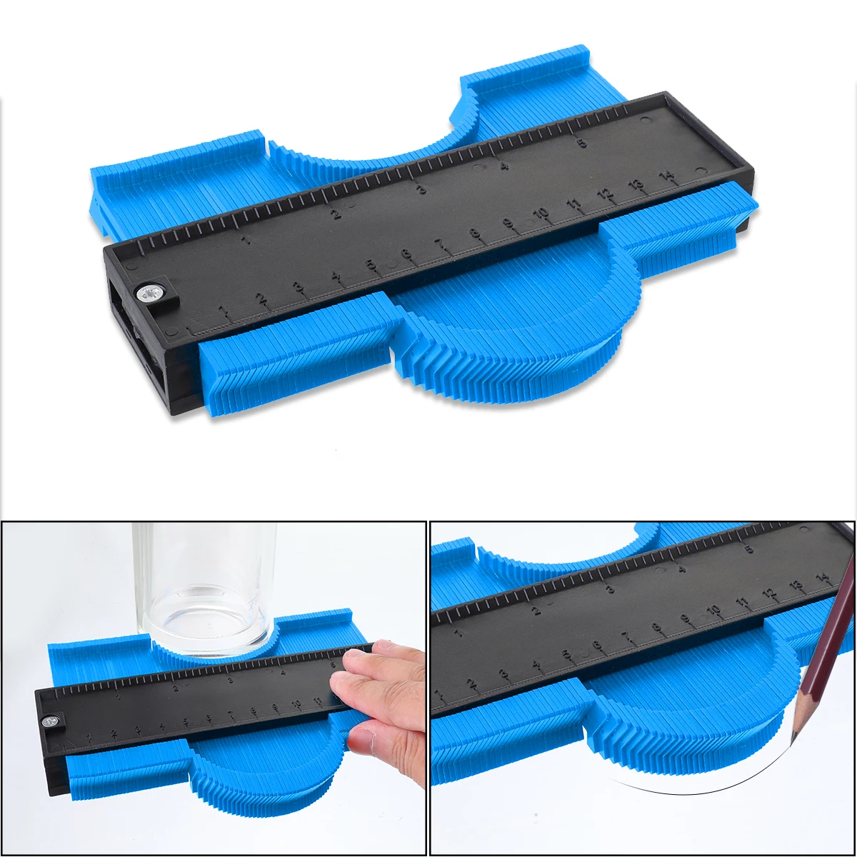 blue 14cm Многофункциональный контурный профиль калибровочный край формирующая измерительная линейка пластиковый контурный дубликатор для плиточного ламината деревообрабатывающий инструмент - Цвет: blue 14cm
