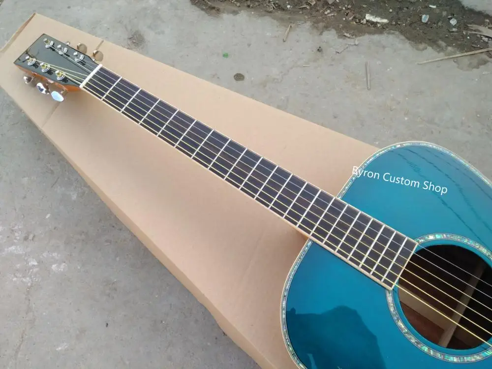 OM гитара Глянцевая синяя отделка Сандерс деревянная акустическая гитара Заказная Акустическая Электрогитара s