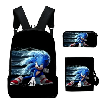 

Fashion 3PC / Set Backpack Hot Sale Game Hedgehog Cartoon Pattern Student Schoolbag Cartoon Anime Youth Schoolbag Set