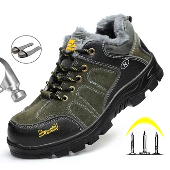 

Yadibeiba Men'S Winter Shoes Casual Leather Safety Shoe Boots Indestructible Steel Toe Cap Work Safety Boot Men Outdoor Sneakers