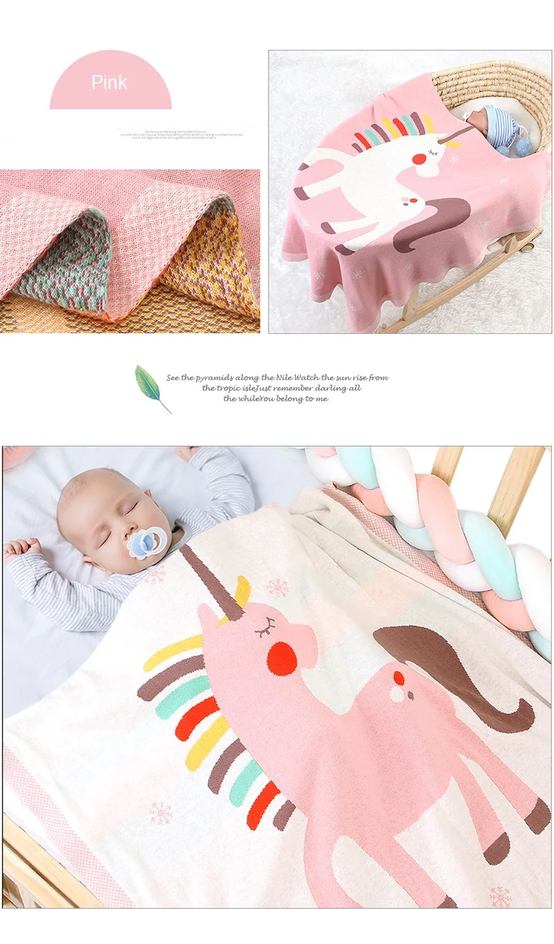 Детское одеяло с единорогом для новорожденных; трикотажное хлопковое весеннее одеяло для девочек и мальчиков; одеяло для коляски; Cobertor Infantil; ежемесячное детское одеяло