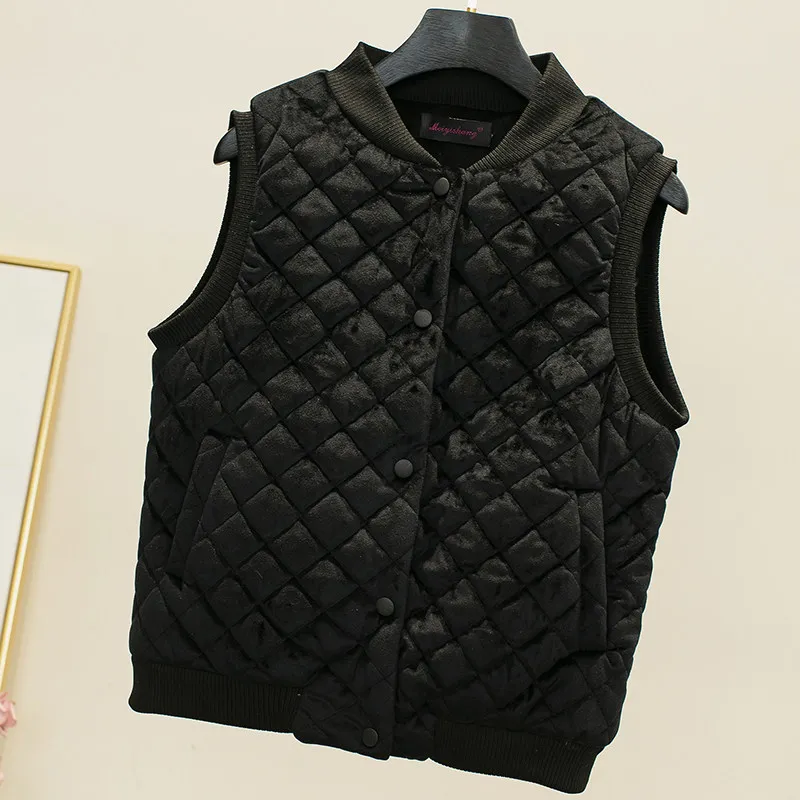 black vest MUMUZI зимний теплый жилет с хлопковой подкладкой, однотонный жилет, короткие дизайнерские велюровые куртки, теплые парки без рукавов для женщин - Цвет: black vest